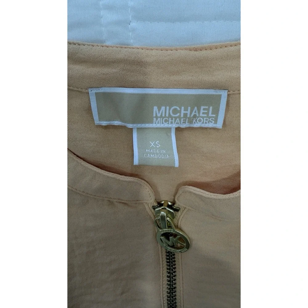 Michael Kors Peach‎ Textured Puff Sleeve Quarter Zip Top Womens XS